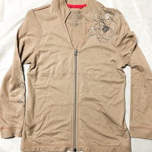 Tranquility by Soma zip front jacket beige floral size medium